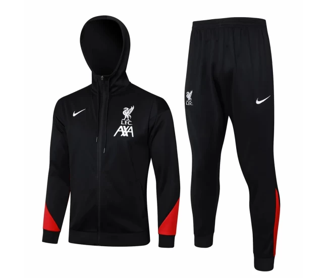 Liverpool FC Black Training Hooded Presentation Soccer Tracksuit 2024-25