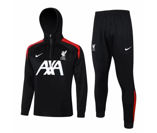 Liverpool FC Black Training Hooded Technical Soccer Tracksuit 2024-25