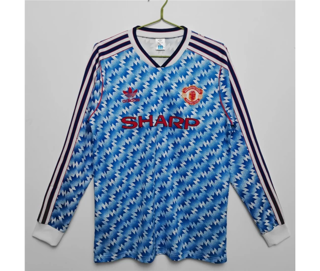 Manchester United FC Long Sleeve Away Retro Soccer Jersey 1990 