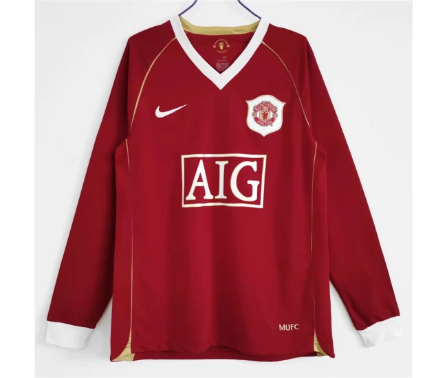 Manchester United FC Long Sleeve Home Retro Soccer Jersey 2006-2007