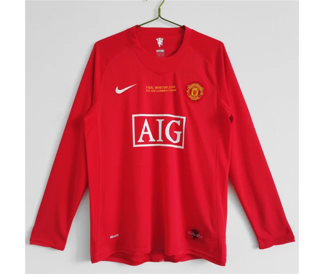 Manchester United FC Euro Long Sleeve Home Retro Soccer Jersey 2007-2008