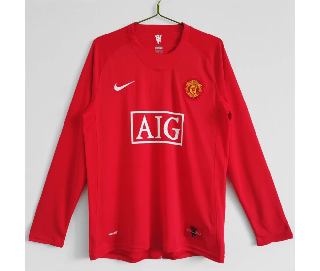 Manchester United FC Long Sleeve Home Retro Soccer Jersey 2007-2008