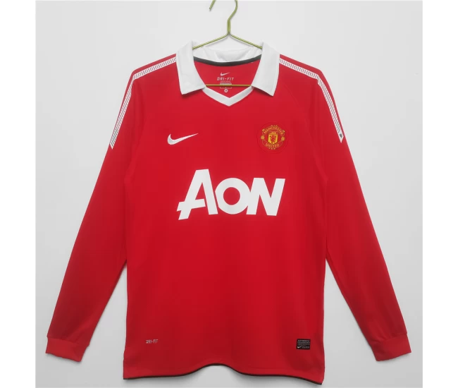 Manchester United FC Long Sleeve Home Retro Soccer Jersey 2010-2011