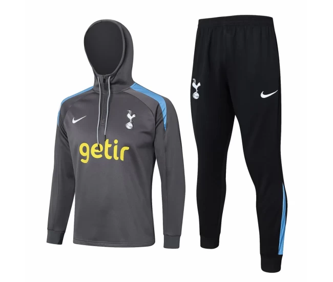 Tottenham Hotspur Grey Training Hooded Technical Soccer Tracksuit 2024-25