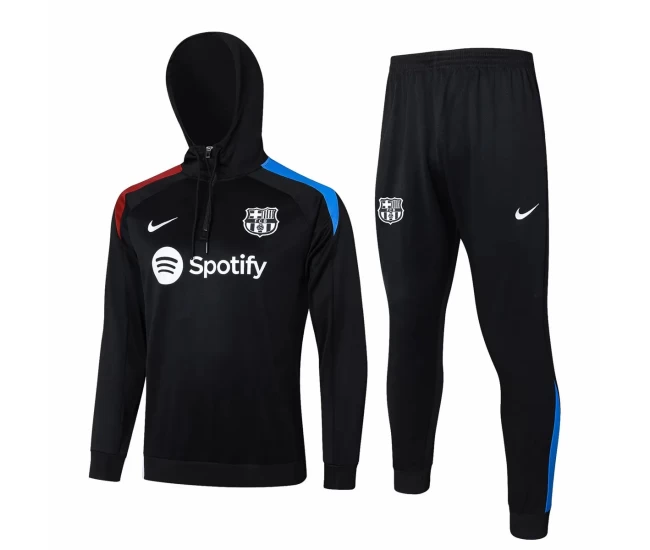 FC Barcelona Black Hooded Technical Soccer Tracksuit 2024-25