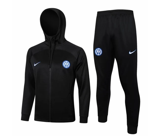 Inter Milano Black Training Hooded Presentation Soccer Tracksuit 2024-25