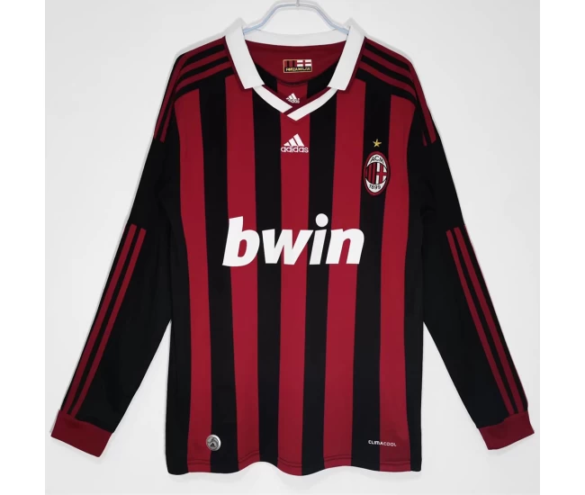 AC Milan Long Sleeve Home Retro Soccer Jersey 2009-2010