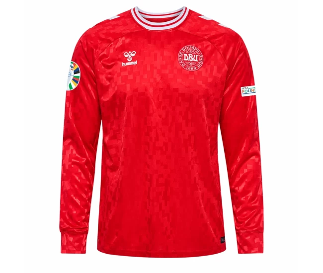 Denmark Mens Home Long Sleeve Euro Soccer Jersey 2024