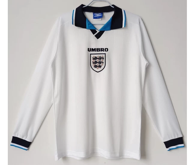 England Long Sleeve Home Retro Soccer Jersey 1996 