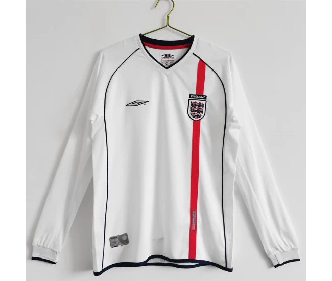 England Long Sleeve Home Retro Soccer Jersey 2002 