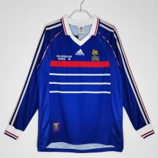 France Long Sleeve Home Retro Soccer Jersey 1998