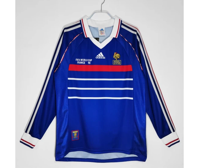 France Long Sleeve Home Retro Soccer Jersey 1998