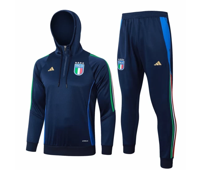 Italy National Team Navy Training Hooded Technical Soccer Tracksuit 2024-25