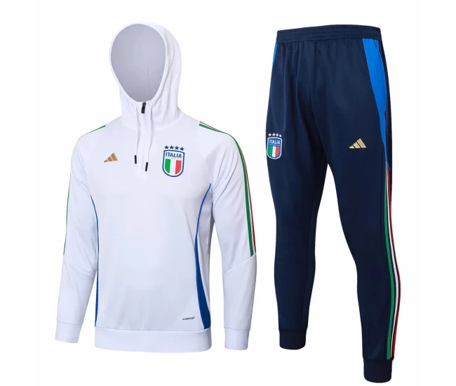 Italy National Team White Training Hooded Technical Soccer Tracksuit 2024-25